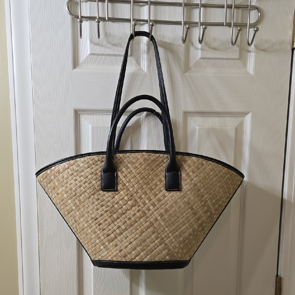Stylish Tan and Black Woven Tote Bag